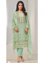 Organza Chiffon Pista Green Party Wear Embroidery Work Straight Suit